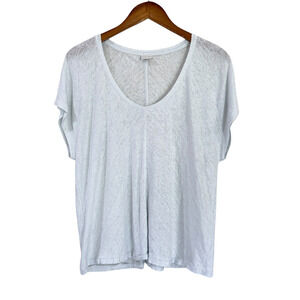 Poetry Light Blue White Striped 100% Linen V Neck T-Shirt US 6 Short Sleeve Knit